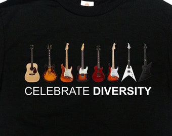 Guitar Shirt Guitar T Shirt Guitar Gift For Guitarist Band Shirt Guitar Player Gift Band T Shirt Electric Guitar Celebrate Diversity -SA1125