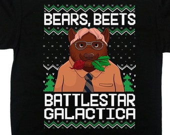 The Office Shirt Ugly Christmas Shirt Dwight Schrute Xmas T Shirt Office Gift For Coworker Bears Beets Battlestar Galactica Shirt- SA1207