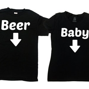 Magliette abbinate per genitori in attesa, regalo per coppie in gravidanza, maglietta per neo-papà, annuncio del bambino, birra, bambino SA740-741