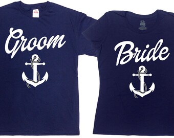 Bride And Groom Shirts Matching T Shirts Nautical Wedding Gifts His And Her TShirts Husband And Wife Just Married Mr And Mrs SA307-308