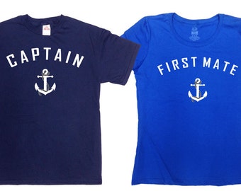 Matching Shirts Couple T Shirts Nautical TShirt Honeymoon Gifts For Newlyweds Mr And Mrs Husband And Wife Boat Captain First Mate SA227-228