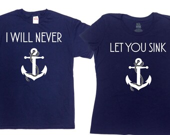 Matching Couple T Shirts Honeymoon TShirts Nautical Clothing Anchor T-Shirt Best Friend Shirts Sailing Gifts His And Hers BFF Tees SA732-733