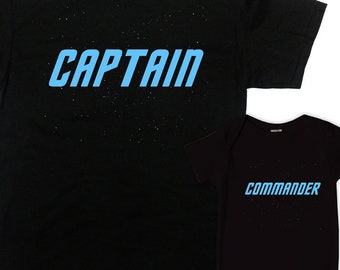 Father Son Shirts Matching Family Outfits Dad And Daughter Gifts Daddy And Me Clothing Trekkie Gifts Captain Commander - SA1082-1083