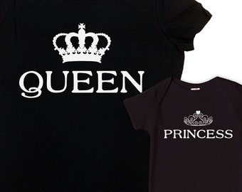 Mother Daughter Shirts Mommy and Daughter Matching Outfit Mommy And Me Clothing Mom And Baby Gift Matching Set Queen And Princess -SA629-630