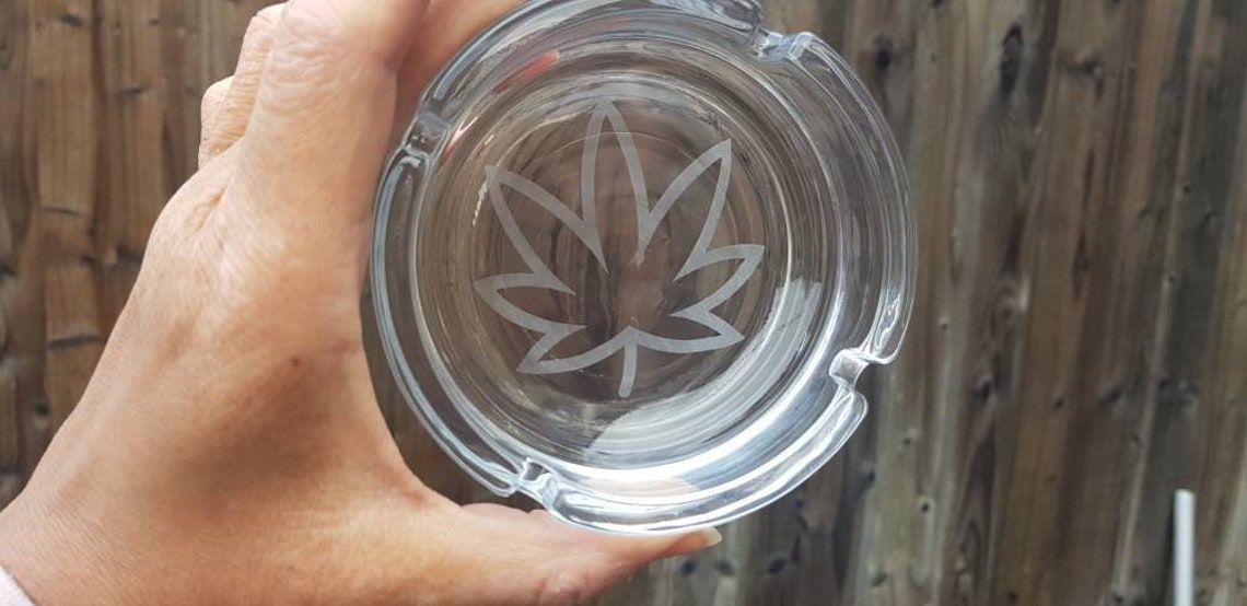 Hand Etched Glass Ashtray / Cannabis Leaf / Stoner Gift / Etsy Denmark