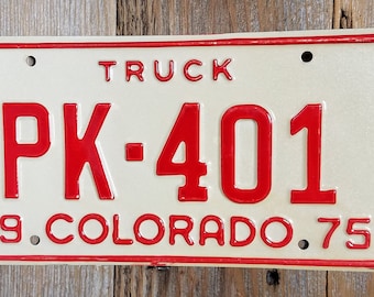 Old License Plate, Vintage Colorado 1975 License Plate, Vintage License Plate, License Plate, License Plates, CO License Plate Red and Ivory
