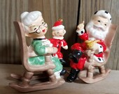 Vintage Lefton Santa Salt and Pepper Shakers, Christmas, Santa and Mrs Claus in Rocking Chairs