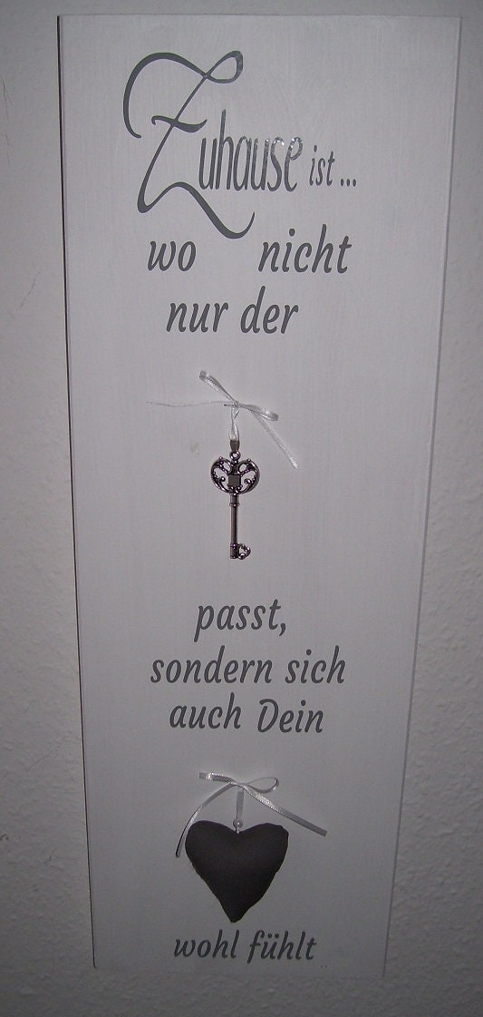 Deko Schild "Zuhause ist..."mit Schlüssel und Herz