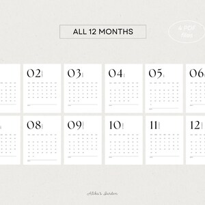 Calendário minimalista mensal 2026, modelo de calendário moderno para impressão, resumo do mês, início segunda/domingo, formato A4/carta, download instantâneo imagem 2