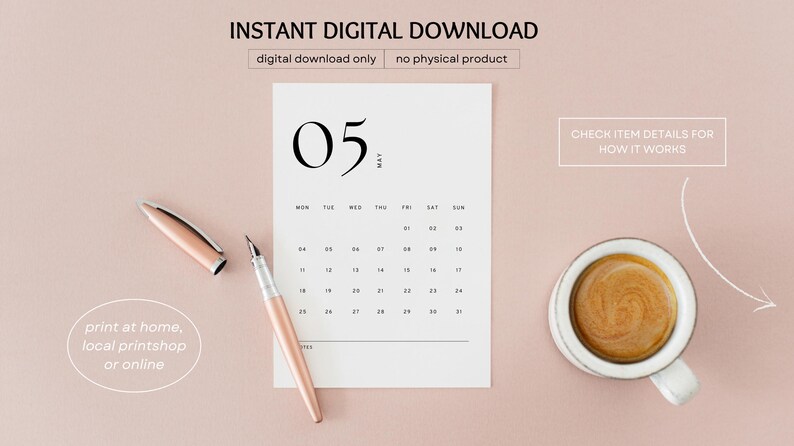 Calendário minimalista mensal 2026, modelo de calendário moderno para impressão, resumo do mês, início segunda/domingo, formato A4/carta, download instantâneo imagem 6