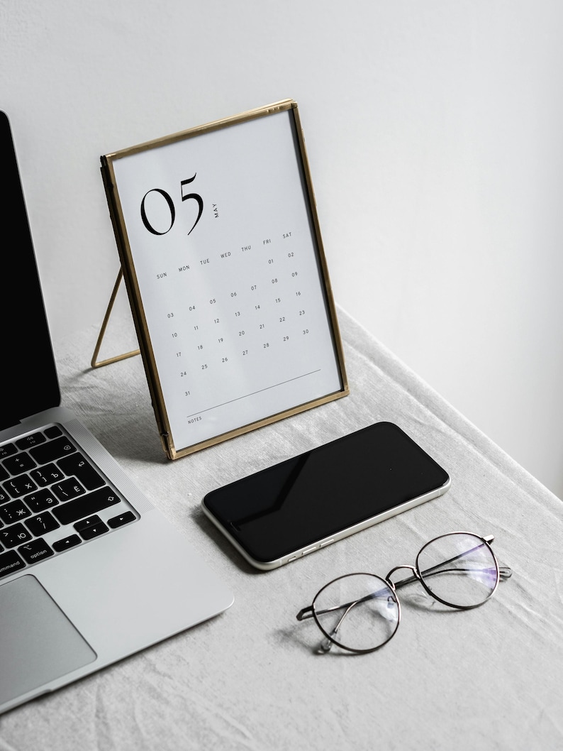 Calendário minimalista mensal 2026, modelo de calendário moderno para impressão, resumo do mês, início segunda/domingo, formato A4/carta, download instantâneo imagem 7