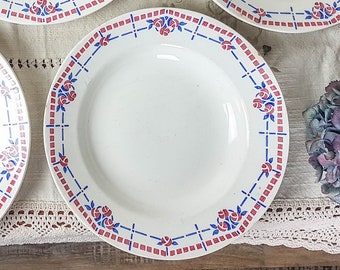 Lot of 5 hollow plates Saint Amand Centaure be  &quot;CLAIRE&quot; model ~ Table service for 5 people ~ Pink and blue pattern ~ Vintage tableware