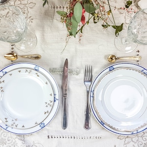 Vintage dinner service for 2 people &quot;MICHELLE&quot; - St Amand & Limoges porcelain - Romantic antique tableware - Couple gift