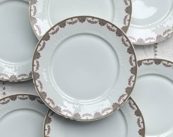 7 LIMOGES porcelain flat plates floral pattern - Vintage French tableware - Limoges porcelain - French porcelain