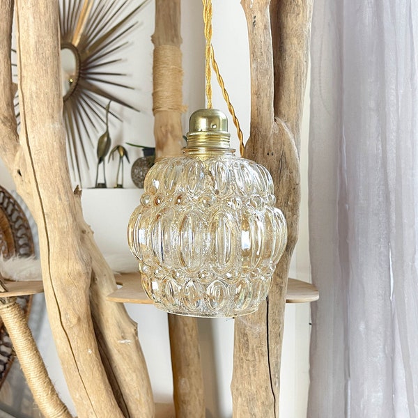 Vintage globe-wandellamp in aanpasbaar iriserend geborreld glas - Vintage lichte ophanging - Oude globe - Bedlampje