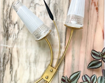 Vintage Brass Spike and Frosted Glass Tulip Wall Light 1950s - Vintage Lighting - Hollywood Regency - Retro Decor