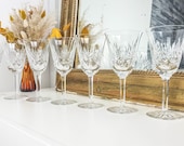 Set of 7 Chiseled crystal glasses Vintage stem glass Made in France Wedding gift idea Party table French glassware Luxury glasses
