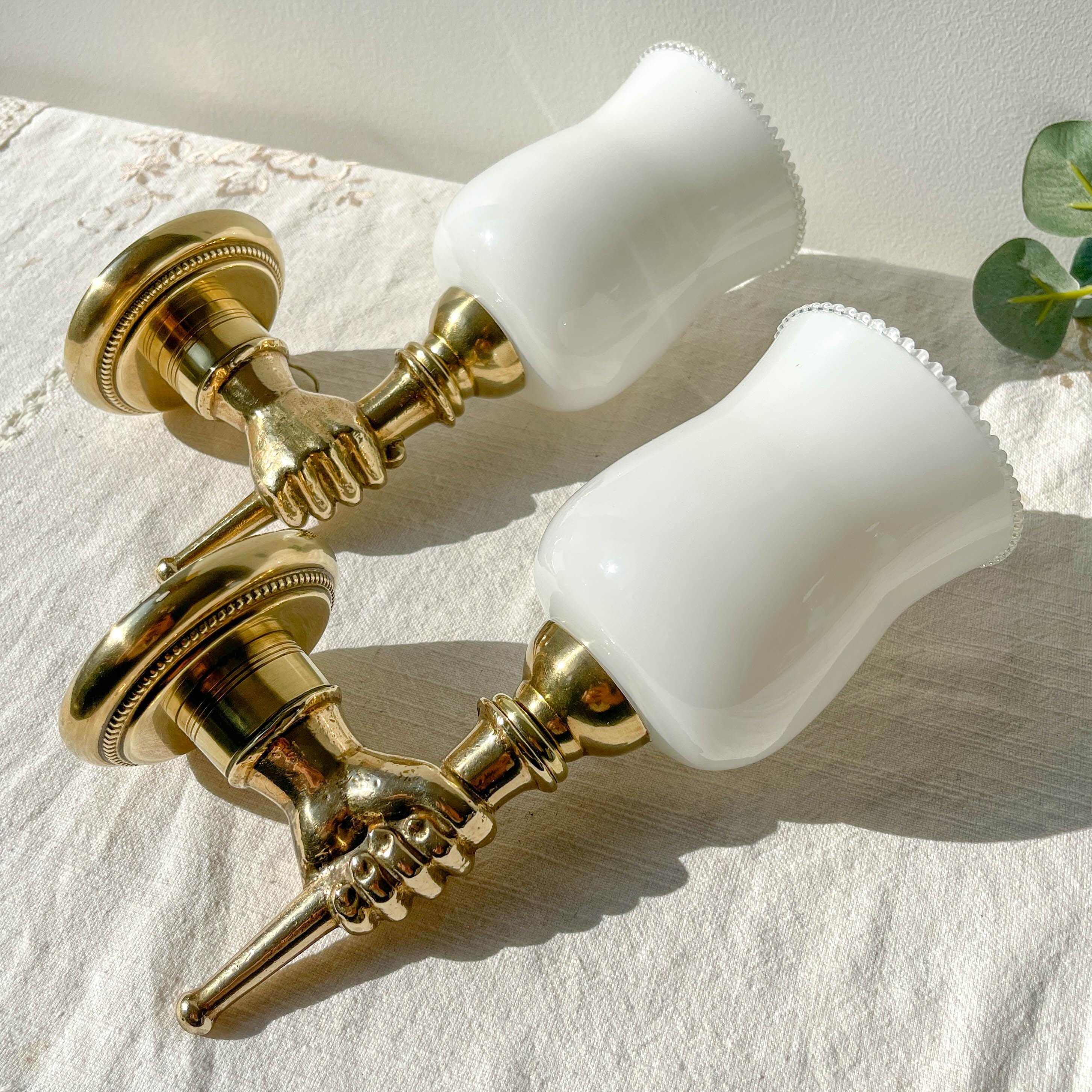 Pair of Vintage Brass Hand Torch Wall Sconces, Attributed to