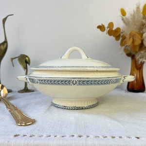 Small vintage soup tureen Terre de fer bleu SALINS &quot;Castellane&quot; model ~ Table service ~ Vintage dish ~ Vintage tableware Terre de fer