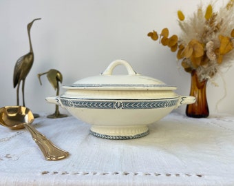 Small vintage soup tureen Terre de fer bleu SALINS "Castellane" model ~ Table service ~ Vintage dish ~ Vintage tableware Terre de fer