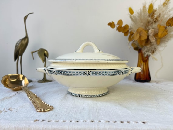 Petite Soupière vintage Terre de fer bleu SALINS modèle « Castellane » ~ Service de table ~ Plat vintage ~ Vaisselle vintage terre de fer