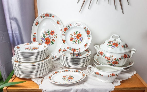 Lot de 6 assiettes plates Moulins des Loups ORCHIES Porcelaine blanche  décor fleuris Vaisselle vintage Mariage Made in France -  Canada