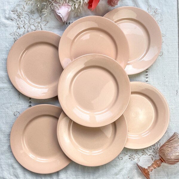 7 Assiettes plates Rose Digoin Sarreguemines ~ Vaisselle vintage en porcelaine rose ~ Vaisselle rose ~ Décoration de table girly