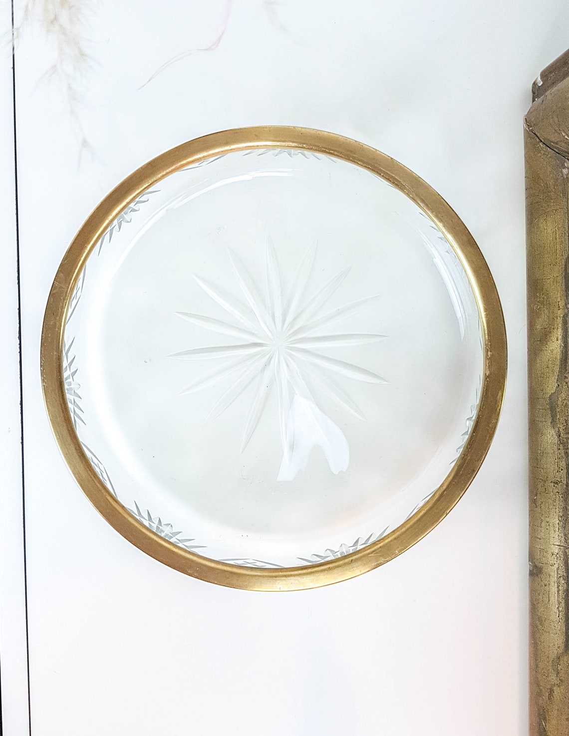 Goldrimmed crystal salad bowl Vintage salad bowl Large Etsy