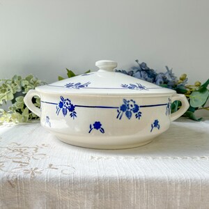Ancien Plat Saladier Arcopal Modèle Fleurs Bleues