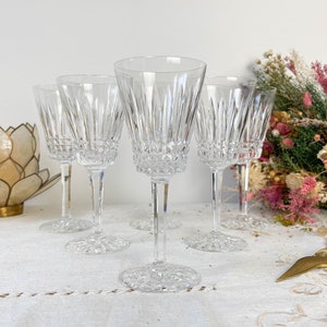 6 French Chiseled Crystal Red Wine Glasses - Crystal Stemmed Glasses - Vintage Wine Glasses - Crystal Glasses - 20th Century