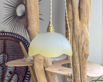 Lampa wisząca w stylu vintage z bursztynowego szkła mrożonego – delikatne światło – możliwość personalizacji