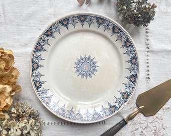 Vintage round dish Terre de fer St Amand model "6014" Made in France - Old serving dish Terre de fer blue - Vintage tableware