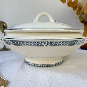 Small vintage soup tureen Terre de fer bleu SALINS "Castellane" model ~ Table service ~ Vintage dish ~ Vintage tableware Terre de fer image 2
