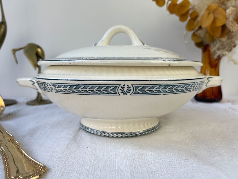 Small vintage soup tureen Terre de fer bleu SALINS "Castellane" model ~ Table service ~ Vintage dish ~ Vintage tableware Terre de fer image 2