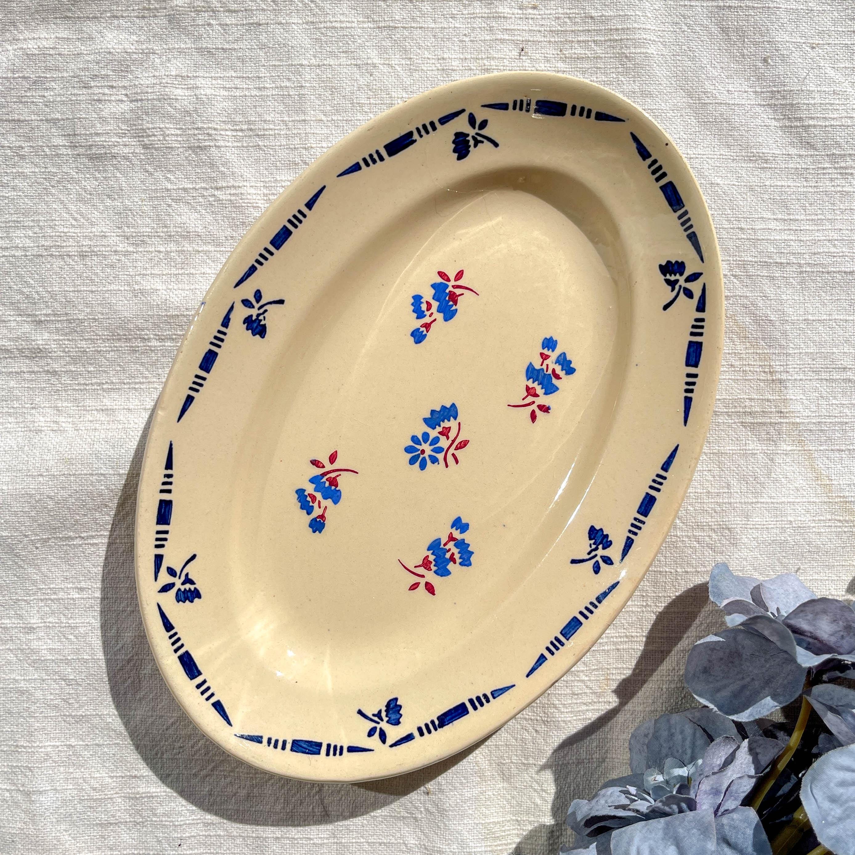 Vintage porcelain Ravier K&g Luneville "Flore" 1950s small blue flowers - Vintage floral tableware