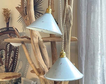 Vintage lampshade in customizable enameled sheet metal - Vintage industrial style pendant light - Old sheet metal lampshade