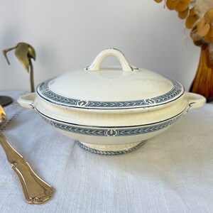 Small vintage soup tureen Terre de fer bleu SALINS "Castellane" model ~ Table service ~ Vintage dish ~ Vintage tableware Terre de fer image 3