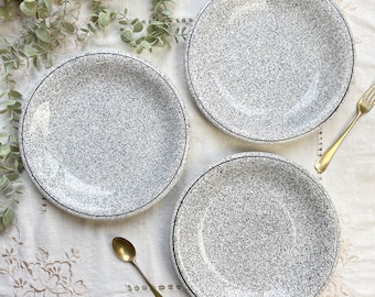 3 Black and White Speckled Italian Earthenware Plates - Vintage Speckled Plates - Vintage Italian Tableware