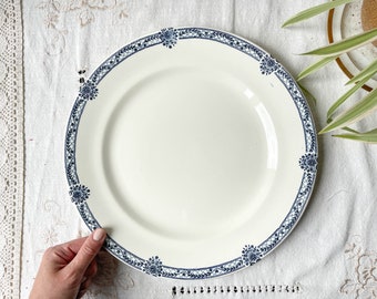 Plat vintage Terre de fer bleue Salins modèle Arbois Ennege - Plat ancien - Plat à gâteau Terre de fer - Vaisselle vintage Française