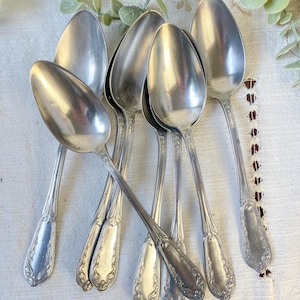 Conjunto de 8 colheres de sopa vintage - Talheres banhados a prata antigos