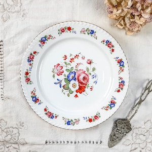 Plato vintage con estampado floral rosa azul Hecho en Francia - Plato de presentación grande - Plato de servir vintage - Vajilla vintage