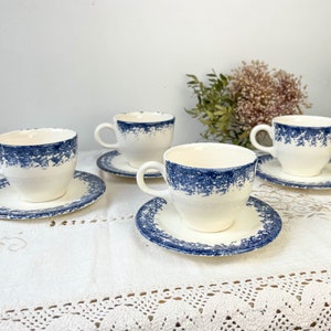 4 White and Blue Porcelain Coffee Cups Made in Italy - Vintage Coffee Service - Tea Cups - Blue Italian Porcelain