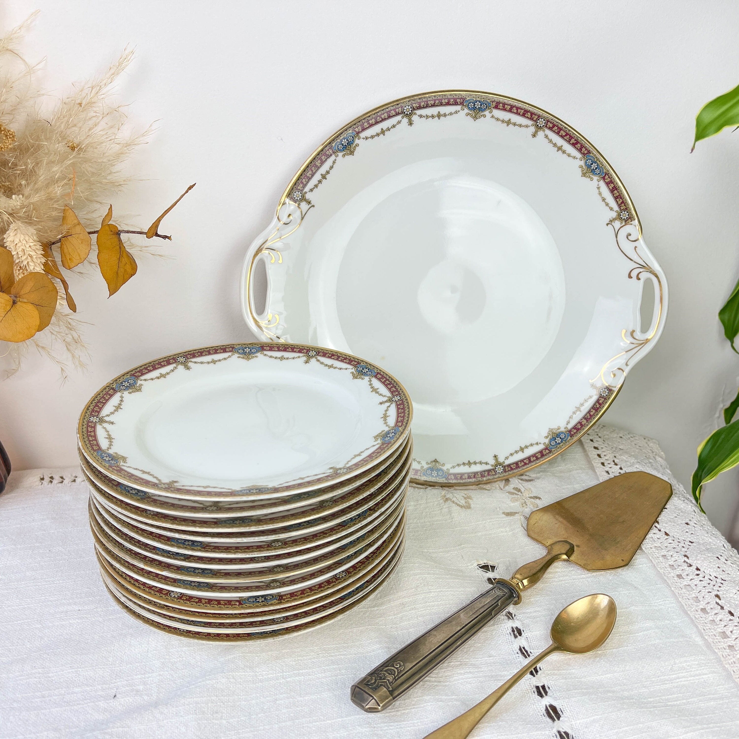 Service à Dessert en Porcelaine Uml France ~ Service Blanche Doré Plat Tarte Gâteau