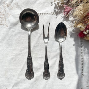 Vintage Rocaille Style Serving Cutlery Set - Antique Silver Plated Tableware - Old Ladle - Kitchen Utensils