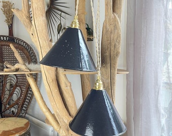 Vintage-Lampenschirm aus personalisierbarem emailliertem Blech – Pendelleuchte im Vintage-Industriestil – Alter Lampenschirm aus Blech