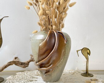 Vintage-Vase aus glasiertem Steinzeug mit Drapierungseffekt – Vintage-Keramikvase – Antike Vase – Skulpturale Vase – Originalvase