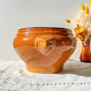 Vintage Ceramic Lion Head Soup Tureen - Honey and Black, Made in France - Elegance and Tradition for your Recipes