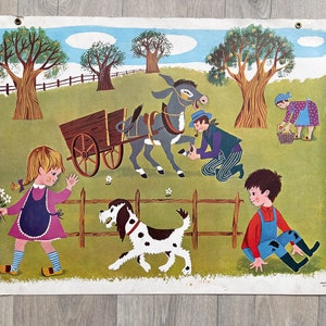 Affiche scolaire Fernand Nathan 1965 - A4 Le Verger ~ Scène de vie ~ Décoration murale ~ Ecole ~Affiche éducative vintage