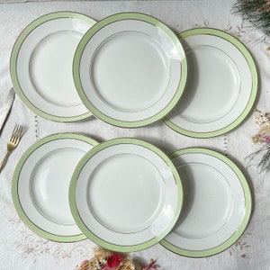 6 Vintage French flat plates Orchies &quot;VILLARS&quot; 1950 white green gold - French flat plates - Vintage French tableware