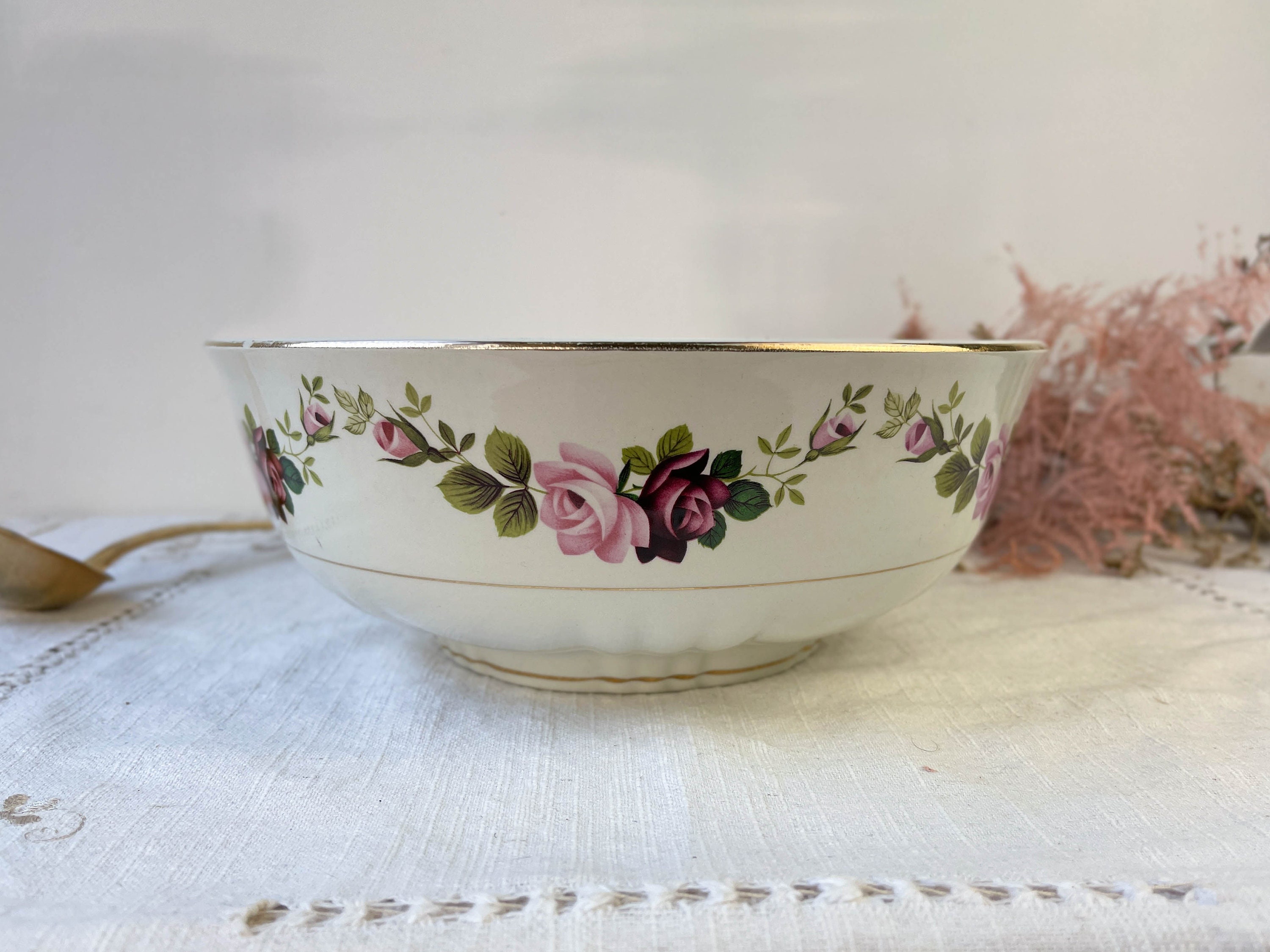 Saladier en Faïence Fleurie Moulin Des Loups Modèle Amboise Vintage ~ Plat Terre de Fer Bol Vaissell